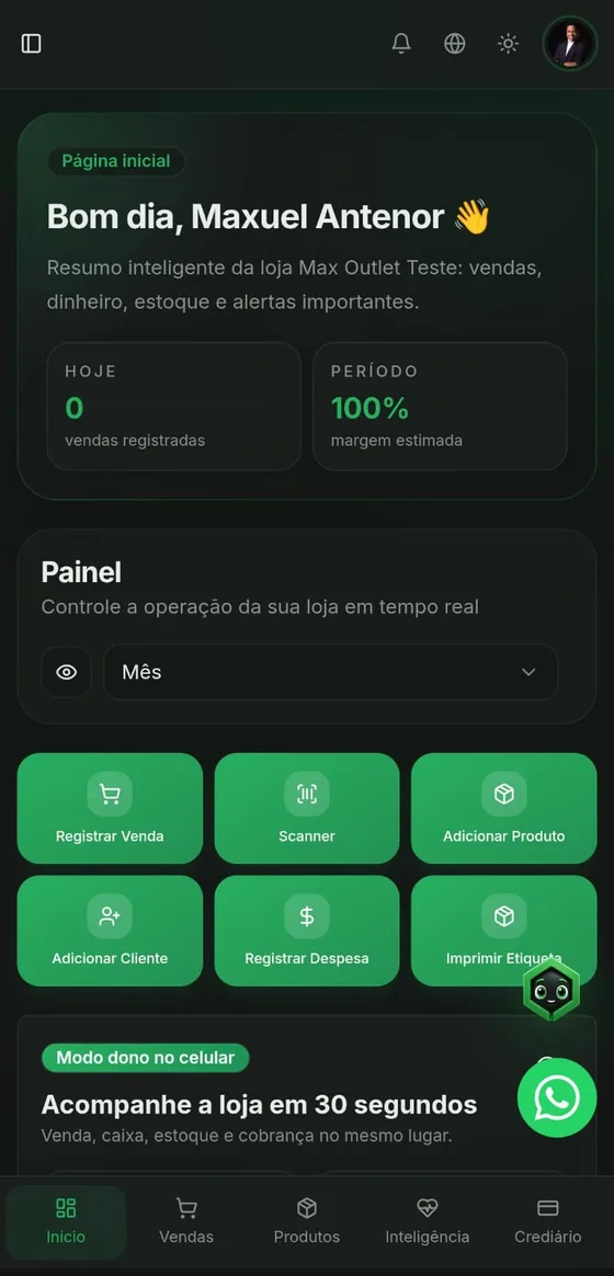 Tela inicial do sistema Domus BI aberta no celular